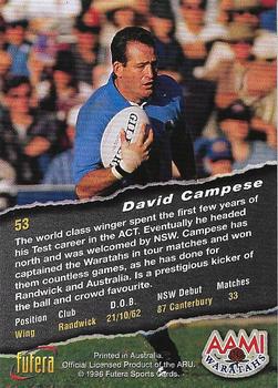 1996 Futera Rugby Union #53 David Campese Back